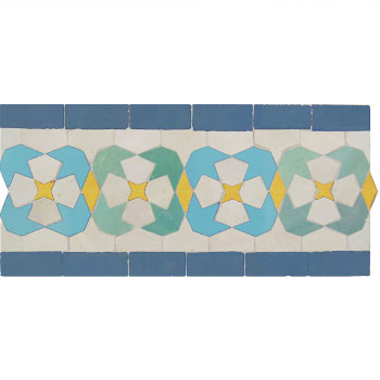 Mosaic House Moroccan tile Mshita 12-13-1-2-18 White,   Light Blue,   Light Green,   Light Turquoise,   Yellow,    solid zellige, mosaic, zellij, border, glaze, intricate, traditional 